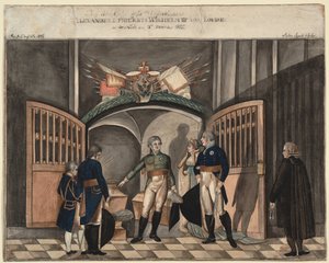 Lähellä Frederick Suuren tuhkaa. Tsaari Aleksanteri I, kuningas Frederick William III ja Louise of Pr tekijältä Anton Ignaz Vogel