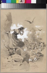 Kuvitus M. Lermontovin runoon Kuoleman enkeli par Kandaurov, Anton Ivanovich (1863-1930/36) tekijältä Anton Ivanovich Kandaurov