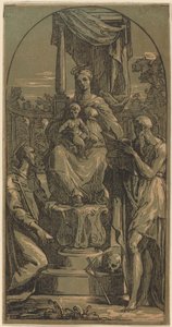 Madonna ja lapsi istuivat, Saint Jerome ja Saint Francis tekijältä Anton Maria Zanetti I, after Parmigianino