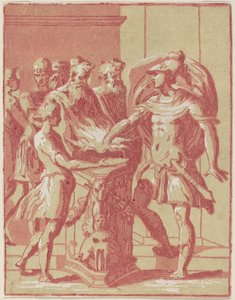 Mucius Scaevola laittaa kätensä tuleen tekijältä Anton Maria Zanetti I after Parmigianino