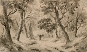 Wood Gatherer in the Forest (ruskea muste ja pesu kiillotuspaperilla)