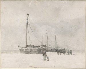 Kalastusveneitä rannalla talvella tekijältä Anton Mauve