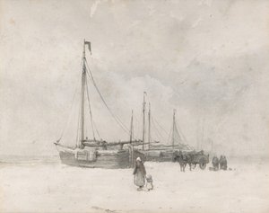Kalastusveneet rannalla talvella, 1800-luvun puolivälistä loppupuolelle. tekijältä Anton Mauve