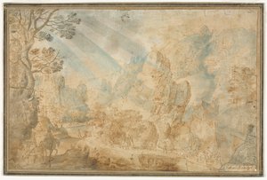 Vuoristomaisema hahmoineen, 1600-luvun ensimmäinen puolisko.