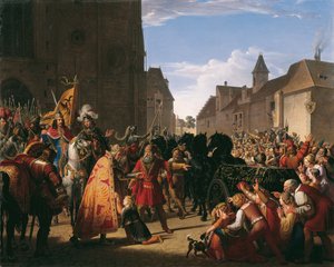 Kuningas Premysl Ottokarin poika Venceslaus pyytää Habsburgin Rudolfilta isänsä ruumista, 1826. tekijältä Anton Petter