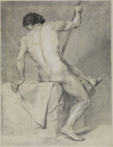 Istuva miesalaston takanäkymässä, vasemmalla kädellään tukeutuen, oikealla kädessään sauva tekijältä Anton Raphael Mengs