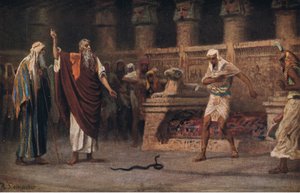 Mooses ja Aaron faraon edessä, The John Winston Companyn julkaisemasta Hulberts Story of the Bible -julkaisusta, 1932