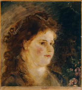 Tyttö helmikaulakoru hiuksissaan