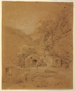 Piirustus, Maisemakuva Napolin ja Salernon välillä, 1820-30 tekijältä Anton Sminck Pitloo