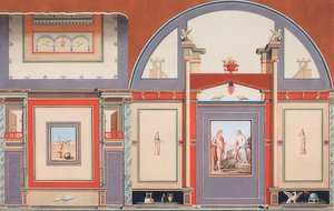 Seinämaalaus roomalaisesta talosta Villa Negronin tontilla Roomassa, Marsissa (?), Venuksessa ja Cupidossa. 1793