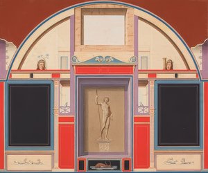 Roomalaisen talon seinämaalaus Villa Negronin alueella Roomassa, Adonisin patsas. Noin 1801 (?)