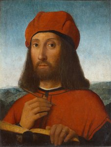Muotokuva miehestä, jolla on punainen beretti ja kirja tekijältä Antonello de Saliba