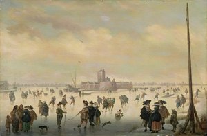 Luistelukohtaus (öljy paneelissa) tekijältä Antoni (1594 1641) Verstralen