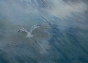 Lokki lentää pois, 2012 (öljy kankaalle) tekijältä Antonia Myatt