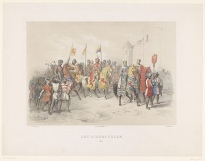 Utrechtin naamiaiset 1851: Ritarikunta, 1217 The Knighthood, 1217 (nimi esineessä) Kansallinen historia. varhaisimmista ajoista 1600-luvun loppuun, kahdeksassa kohtauksessa, H.H. Utrechtsche Hoon opiskelijat tekijältä Antonie Johannes Groeneveldt