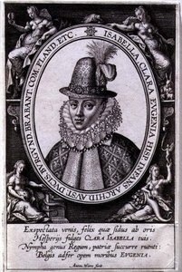 Muotokuva Isabella Clara Eugenia Itävallan (1566-1633) Itävallan arkkiherttua Albertin (1559-1621) vaimosta (kaiverrus) (kaiverrus) tekijältä Antonie Wierix