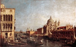 Näkymä Venetsian Salute-kirkosta Giovanni Antonion työpajan maalaus Canal dit il Canaletto (1697-1768) 1740-1750 su. 48x74 cm venemuseo Correr tekijältä Antonio (studio of) Canaletto
