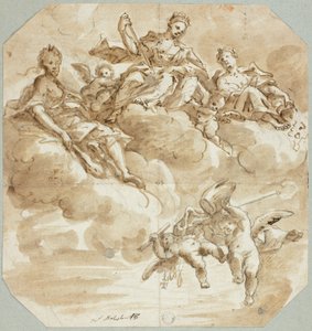Maria taivaan kuningattarena tai pyhän Apotheosis of Saint tekijältä Antonio Balestra
