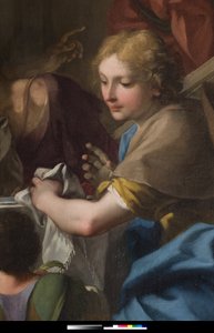 "Pyhä Gregorius Suuri pöydässä, jossa Jeesus on naamioitu peleriiniin" (yksityiskohta) 1729-1731 (maalaus)