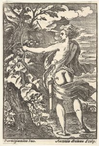 Callisto metsästää vedetyllä jousella, Parmigianinon jälkeen, 1720-1740. tekijältä Antonio Belemo