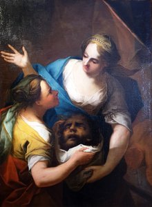 Judith ojentaa piialleen Holoferneksen pään.