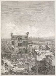 Näkymät: Kuuden pylvään ympäröimä talo, 1735-1746. tekijältä Giovanni Antonio Canal
