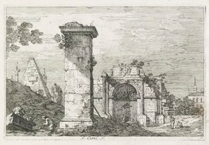 Näkymät: Eristetty pilari, 1735-1746. tekijältä Giovanni Antonio Canal
