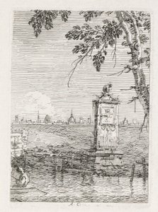 Näkymät: Pieni monumentti puun alla, 1735-1746. tekijältä Giovanni Antonio Canal