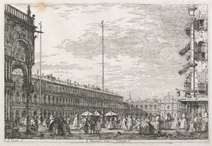 Näkymät: Prokuraattorin palatsi ja St. Gémienien kirkko, Venetsia, 1735-1746. tekijältä Giovanni Antonio Canal