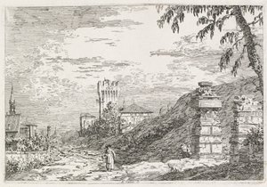 Näkymät: Kaksi pilattua pilaria tekijältä Antonio Canaletto