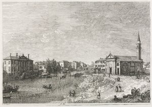 Näkymät: Dolon näkymä, Brentan kaupunki, Venetsian länsipuolella, 1735-1746. tekijältä Giovanni Antonio Canal