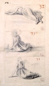 Antonio Canovan (1757-1822) naishahmo kolmessa eri asennossa, piirustus tekijältä Antonio Canova