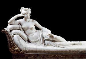 Pauline Bonaparte, prinsessa Borghese (1780 - 1825) Napoleon I:n sisar, jota edusti Antonio Canovan (1757-1822) Victorious Venus -marmoriveistossa 1804-1808 Rooma, Galleria Borghese