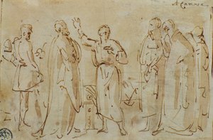 Sokrates juo Hemlock-kupin, n. 1787 (kynä ja muste seepiapesulla paperilla) tekijältä Antonio Canova