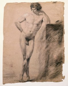 Antonio Canovan (1757-1822) tutkimus sokkeliin nojaavasta miehestä, piirustus tekijältä Antonio Canova