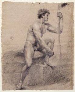 Tutkimus podiumilla istuvasta miesalastosta, Antonio Canova (1757-1822), piirustus tekijältä Antonio Canova