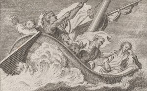 Kristus veneessä kalastajien kanssa, n. 1760-93. tekijältä Antonio Capellan