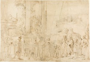 Pyhä Paavali kastaa Dionysoksen Areopagiittia (recto); Luonnokset vauvasta, käsistä (käänteinen) tekijältä Antonio Carracci