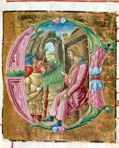Herode I Suuri (73-4 eKr.) määräsi viattoman Lettrinen verilöylyn Antonio Cicognarin valaisemana. Yksityiskohta antifonaarista. 1483. Cremone, kuoro 4, capitolo del duomo