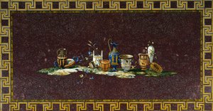 Pöytä upotettu puolijalokiveillä Antonio Ciocin (toimii 1700-luvun jälkipuoliskolla), Italiasta suunnittelema
