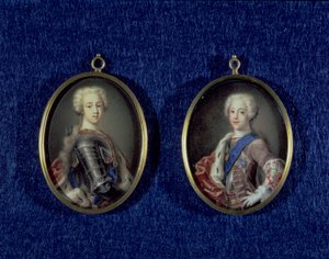 Prinssi Henry Benedict Stuart (1725-1807) ja prinssi Charles Edward Stuart (1720-88), n. 1734 (öljy norsunluun) tekijältä Antonio David