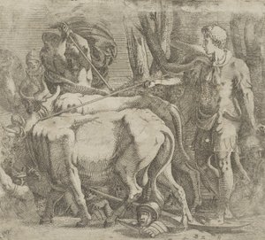 Cadmus viljelee peltoa, jossa hän kylvi lohikäärmeen hampaat, 1540-45.