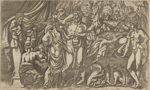 Hercules pukeutunut naiseksi, 1540-45.