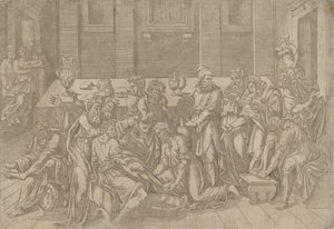 Jeesus pesee opetuslasten jalkoja, 1540-45. tekijältä Antonio Fantuzzi