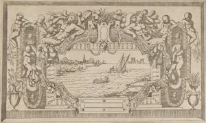 Maisema koristekehyksellä, n. 1543. tekijältä Antonio Fantuzzi