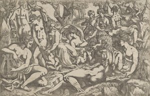Muses Parnassus-vuoren juurella, 1540-45. tekijältä Antonio Fantuzzi