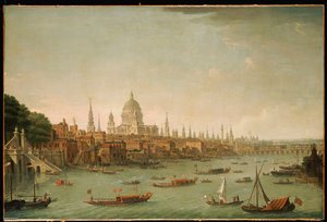 Panoraamanäkymä Lontoon Cityyn Thamesista lähellä Somerset Housen Water Gatea tekijältä Antonio Joli