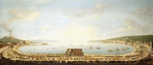 Panoraamanäkymä Napolinlahdelle ja kuninkaallinen kulkue Piedigrottalle,