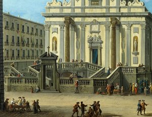 San Gaetanon aukio ja San Paolo Maggioren basilika Napolissa, yksityiskohta tekijältä Antonio Joli
