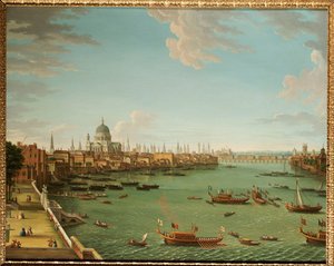 Thames Somerset Housen terassilta, kaupunkia kohti, n. 1745 tekijältä Antonio Joli